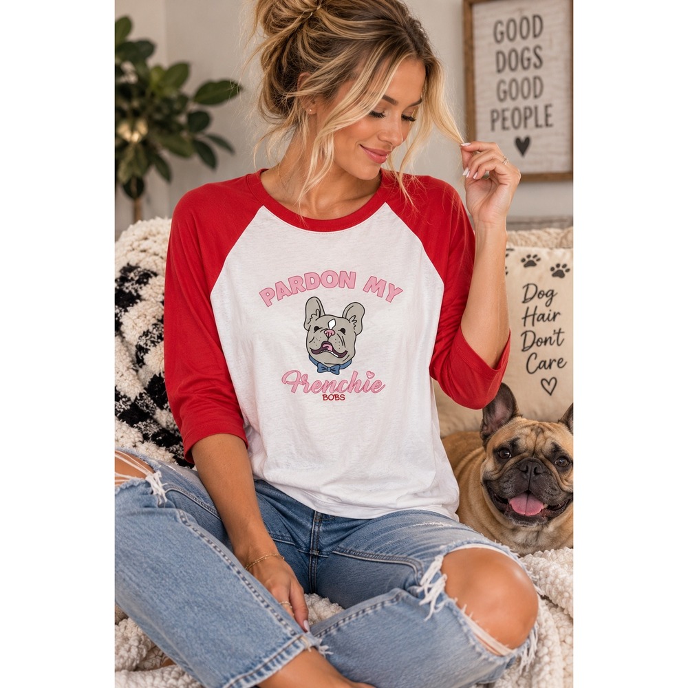 BOBS from Skechers Pardon My Frenchie Raglan Baseball Tee Red White Large